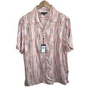 John Varvatos Mens Dan Camp Grapefruit Pink Short Sleeve Button-Up Shirt L